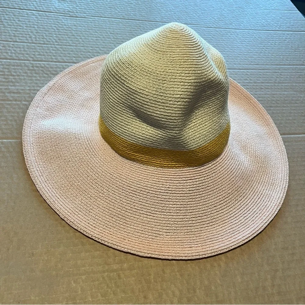 Eugenia Kim colorblock hemp Sun hat, adjustable size, sand/pink, NWOT